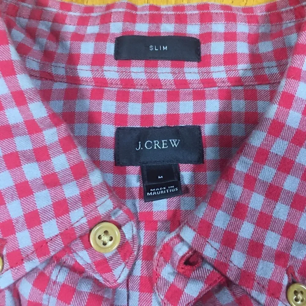 J. Crew Plaid Five Button Down Shirt Medium red gray Slim long sleeves f…